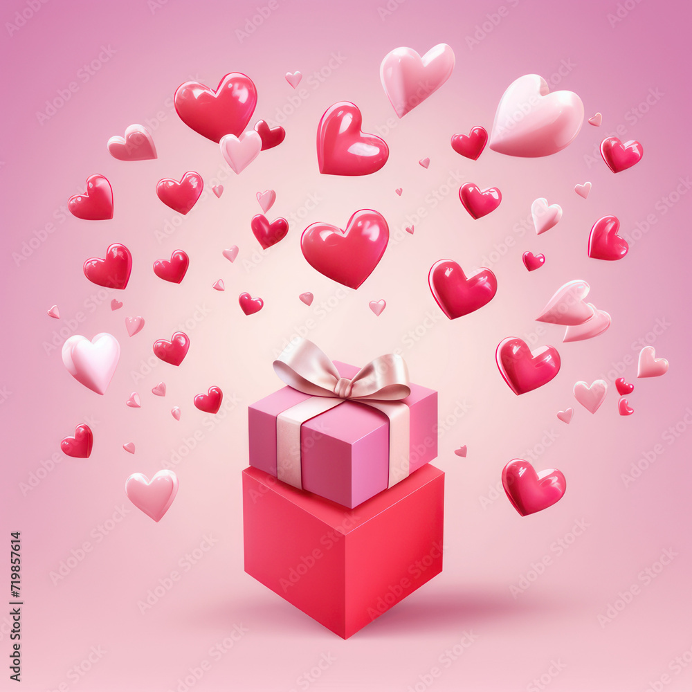 Valentines hearts with gift box postcard