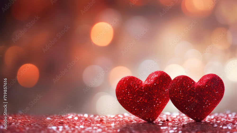 The red Heart shapes on abstract light glitter background in love concep The red Heart shapes on abstract light glitter background in love concep