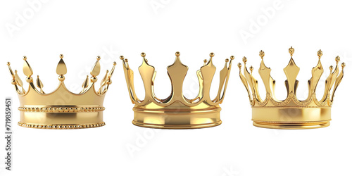 set of golden crown isolated on transparent backg5round