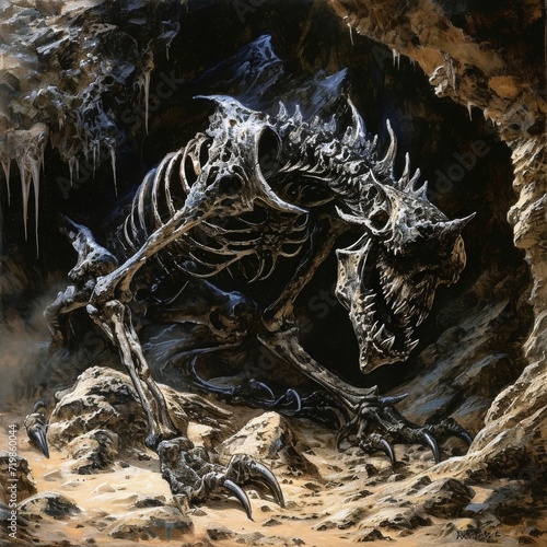 An black dragon skeleton wizard illustration
