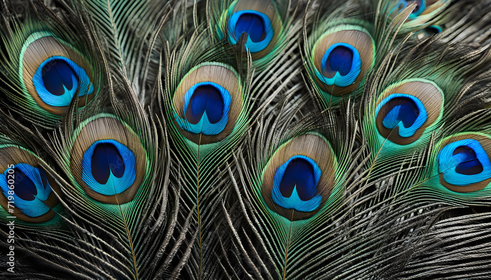 Fototapeta premium close up of blue peacock feather background