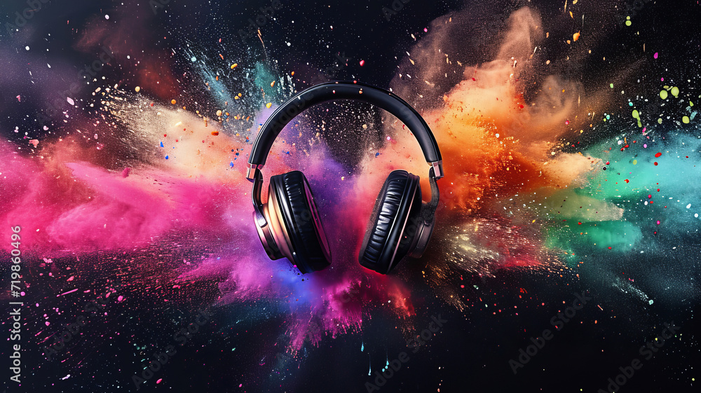 A vibrant, explosive celebration of music and color, illustrating auditory delight, AI Generative. A vibrant, explosive celebration of music and color, illustrating auditory delight, AI Generative.