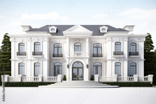 Elegant Suburban Mansion, Featured on a Clean White Background, Generative AI © Box Milk