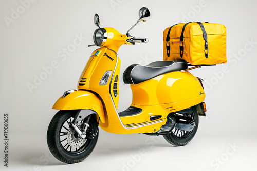 Bright yellow scooter ready for urban delivery  representing speed and efficiency. AI Generative.