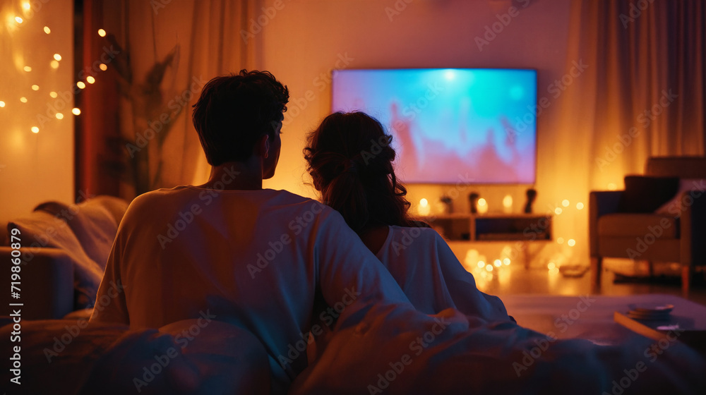 Couple watching a movie together at home Couple watching a movie together at home