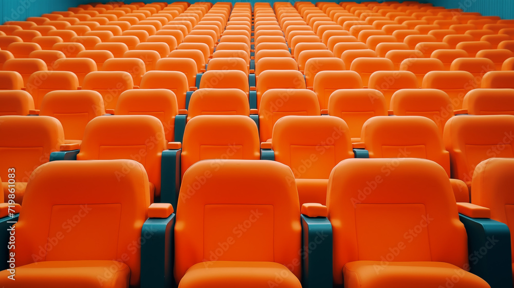 Naklejka premium auditorium orange rows of orange chairs