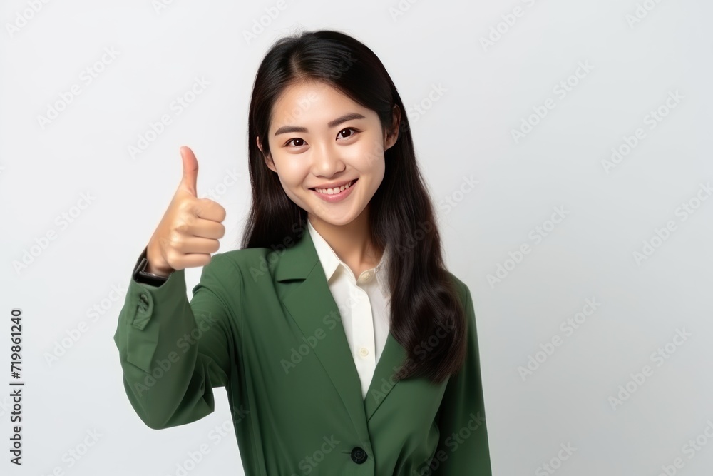confident asian woman showing thumb up, isolated on white background confident asian woman showing thumb up, isolated on white background