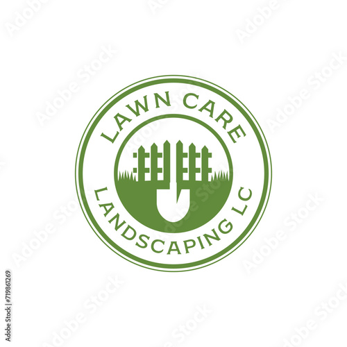 Lawn Care Shovel and fence Simple logo for Landscaping Company