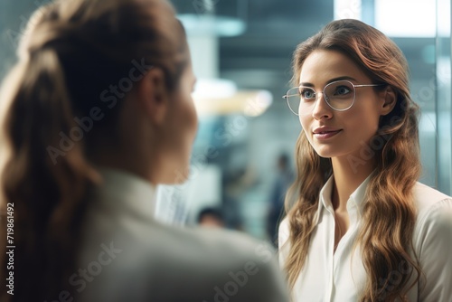 Confident businesswoman looking at female colleague. 