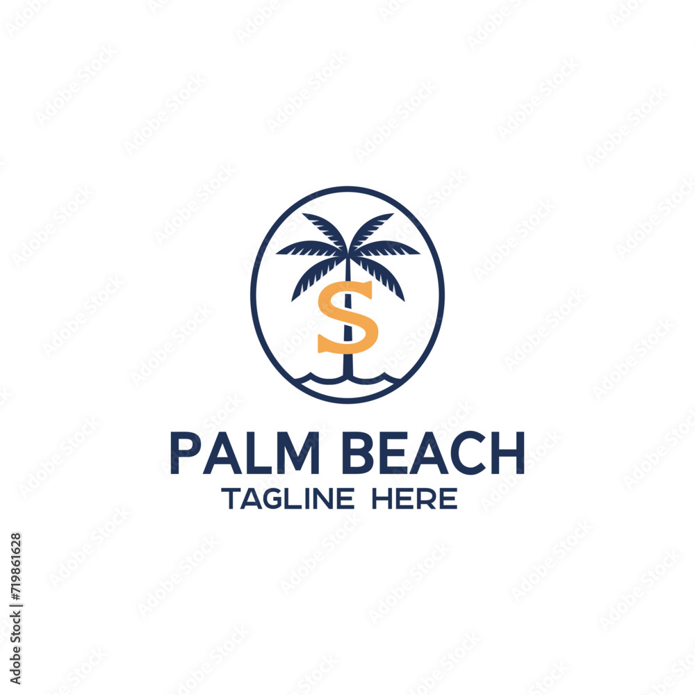 Simple Minimalist Line Art Palm with S Letter and sea wave for Hotel Resort Luxury Logo Design Simple Minimalist Line Art Palm with S Letter and sea wave for Hotel Resort Luxury Logo Design