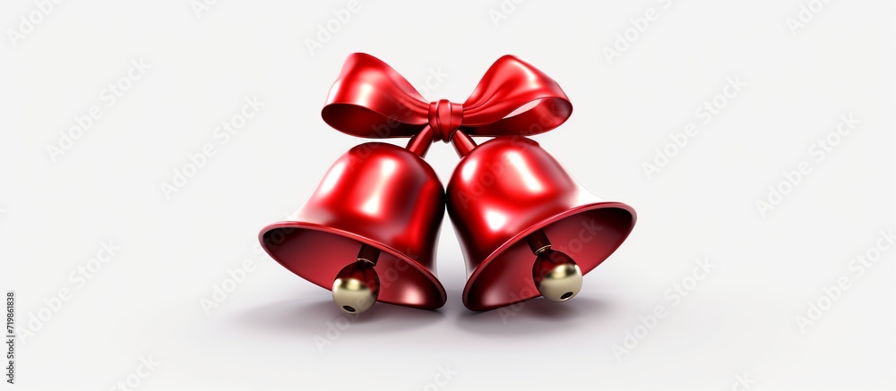 Gold Bells With Red Ribbon Bow Isolated on White Background. Gold Bells With Red Ribbon Bow Isolated on White Background.