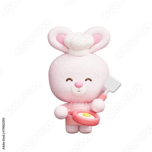3D cute rabbit cooking, Cartoon animal character, 3D rendering.