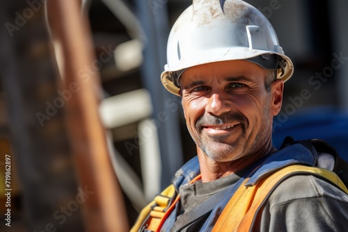 construction worker and portrait with a smile for engineering and building renovation job. 