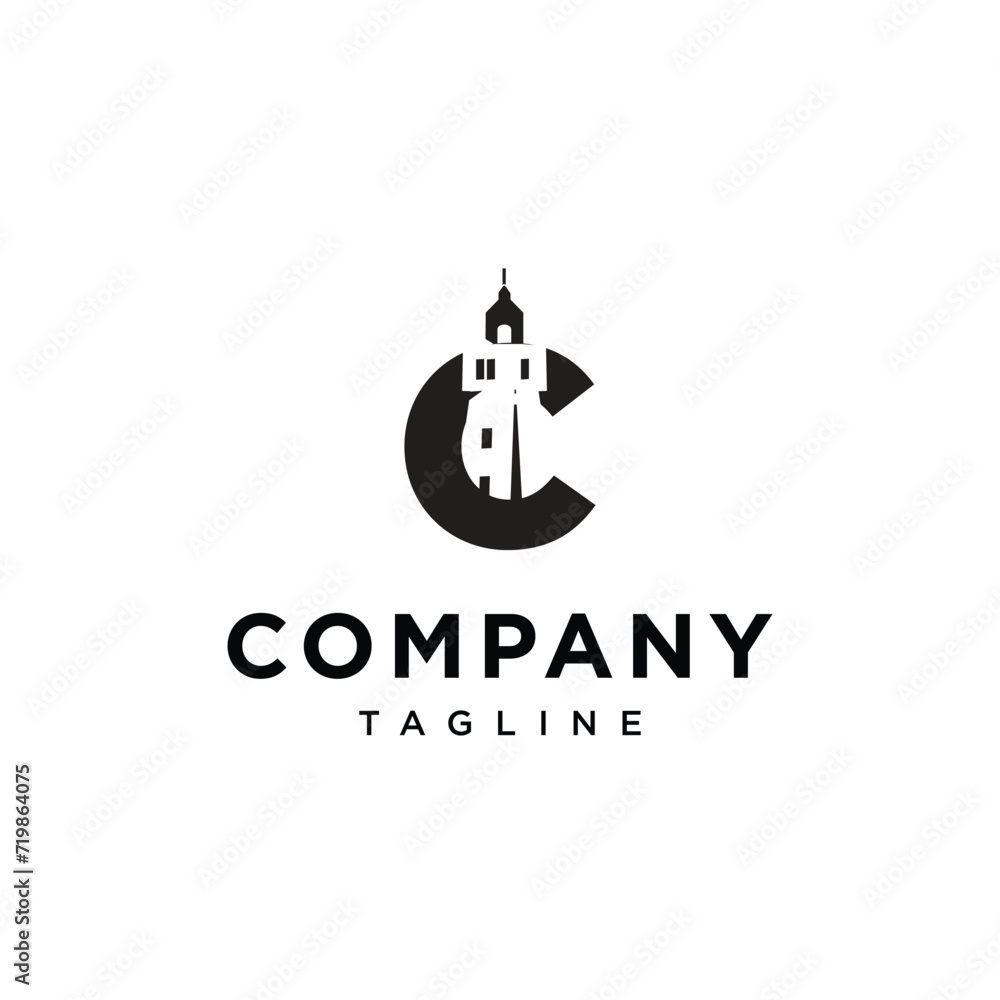 Letter C Lighthouse logo icon vector template