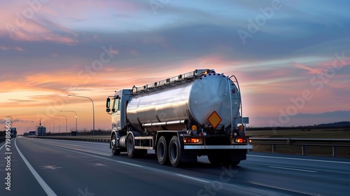 tank cars transport fuel on the highway photo