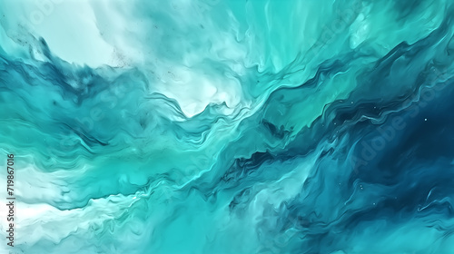 Abstract art teal blue green gradient paint background with liqu photo