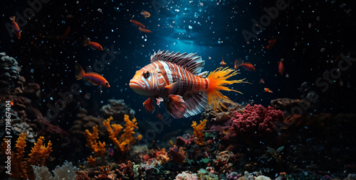 fish in aquarium  coral reef with fish  fish tank cinematic dram