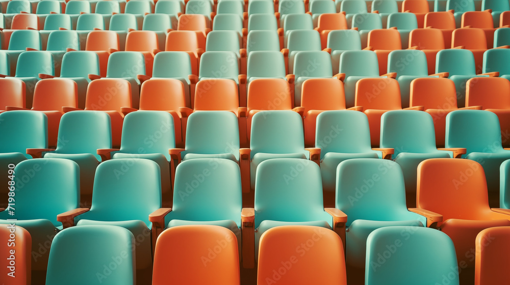 Fototapeta premium empty auditorium seats seat, mint and orange