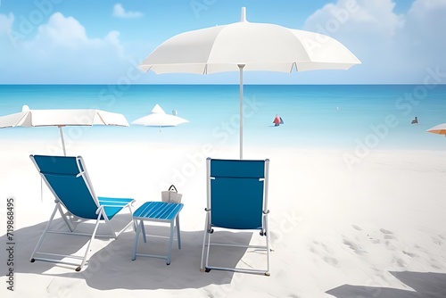  Escape to Paradise: Unwind on a White Sandy Beach with Comfortable Beach Chairs and Umbrellas photo