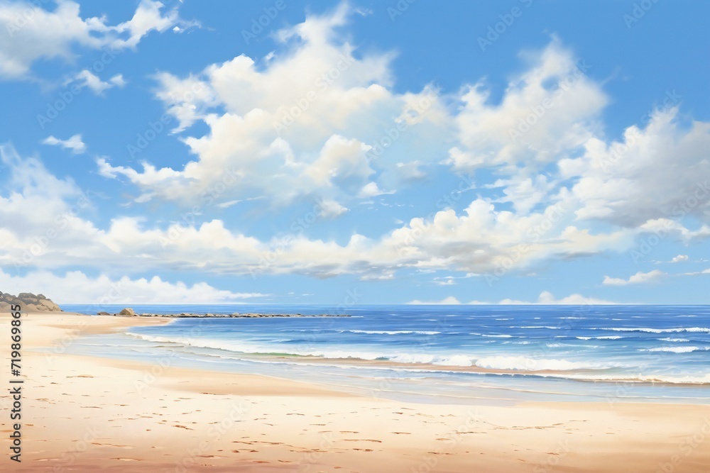 Beautiful beach and tropical sea under blue sky with white clouds