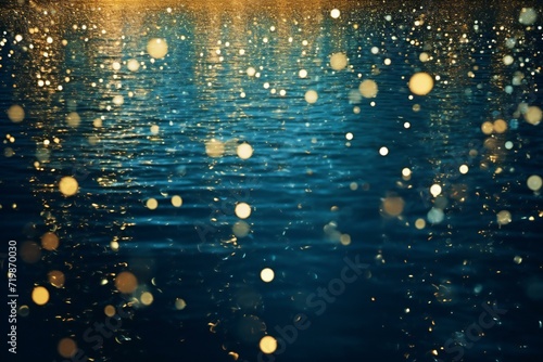 Golden bokeh on water surface, Abstract background and texture