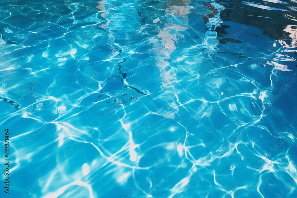 Blue water in swimming pool with sun reflections,  Swimming pool background