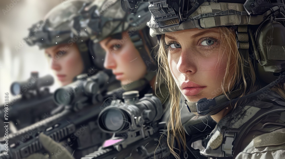 Beautiful women military illustration