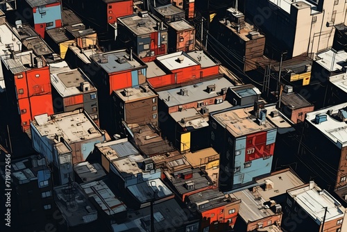 Aerial view of the city with cargo containers