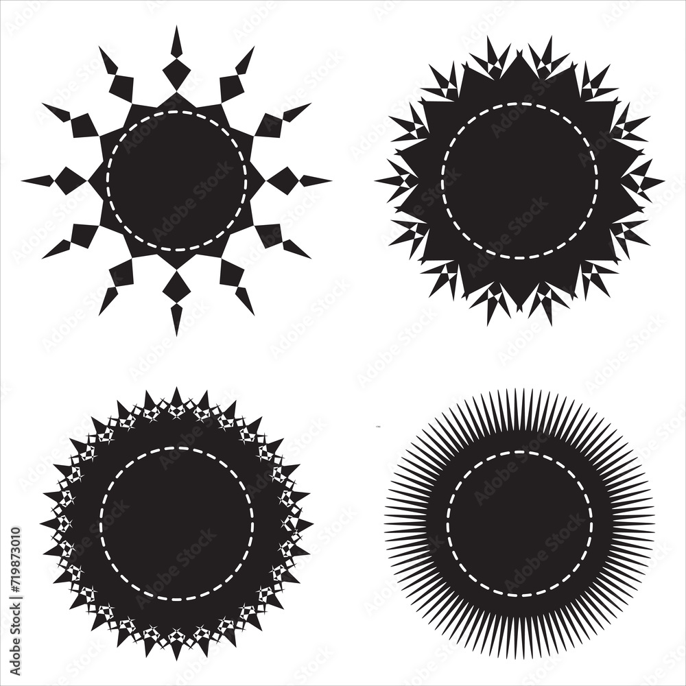 Set of vector starburst, sunburst badges. Simple flat style vintage labels, stickers, Sunburst price tags Black icons on white background. 12354 Set of vector starburst, sunburst badges. Simple flat style vintage labels, stickers, Sunburst price tags Black icons on white background. 12354