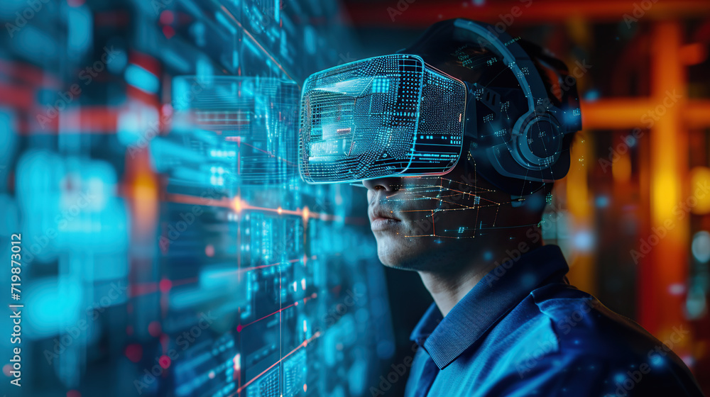 metaverse futuristci industry innovation technology concept, engineer using artificial intelligence with virtual mixed augmented reality glasses in digtial environmental with sustainability energy metaverse futuristci industry innovation technology concept, engineer using artificial intelligence with virtual mixed augmented reality glasses in digtial environmental with sustainability energy