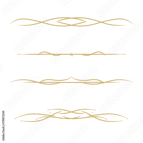 set of golden borders line decoration element png file transparent background, wedding Invitation element lines set design template decoration aesthetic gold photo