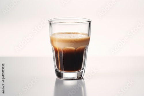 Espresso coffee glass with a drop up on white background 