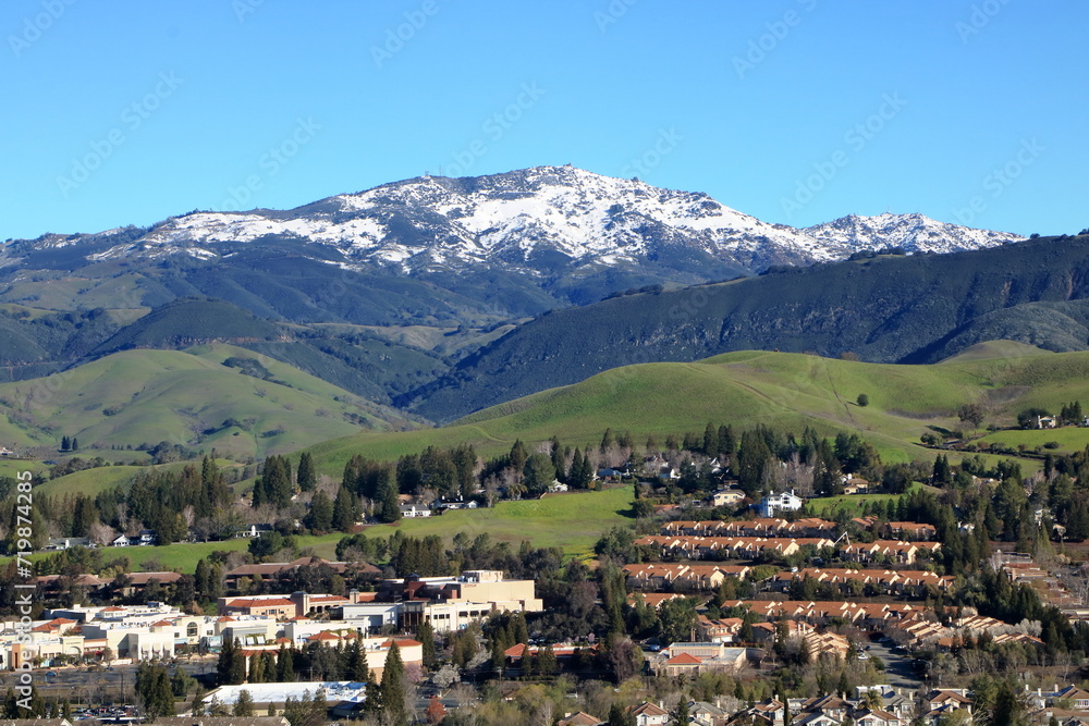 Views of snowcapped Mt Diablo from the San Ramon Valley in Northern California