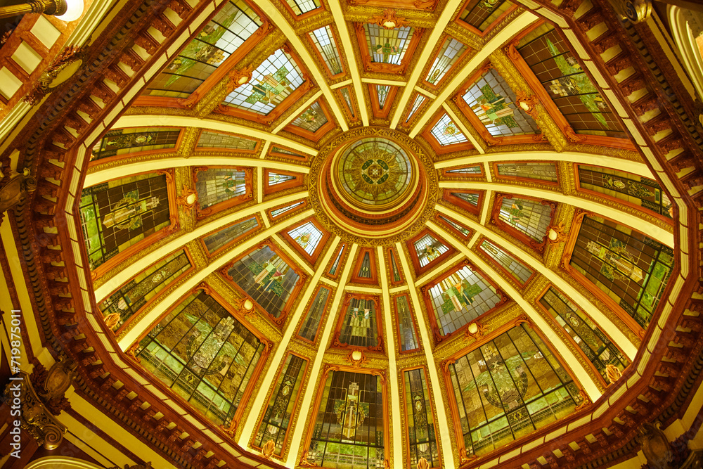 Intricate Dome Ceiling and Stained Glass Artistry, Courthouse Indiana