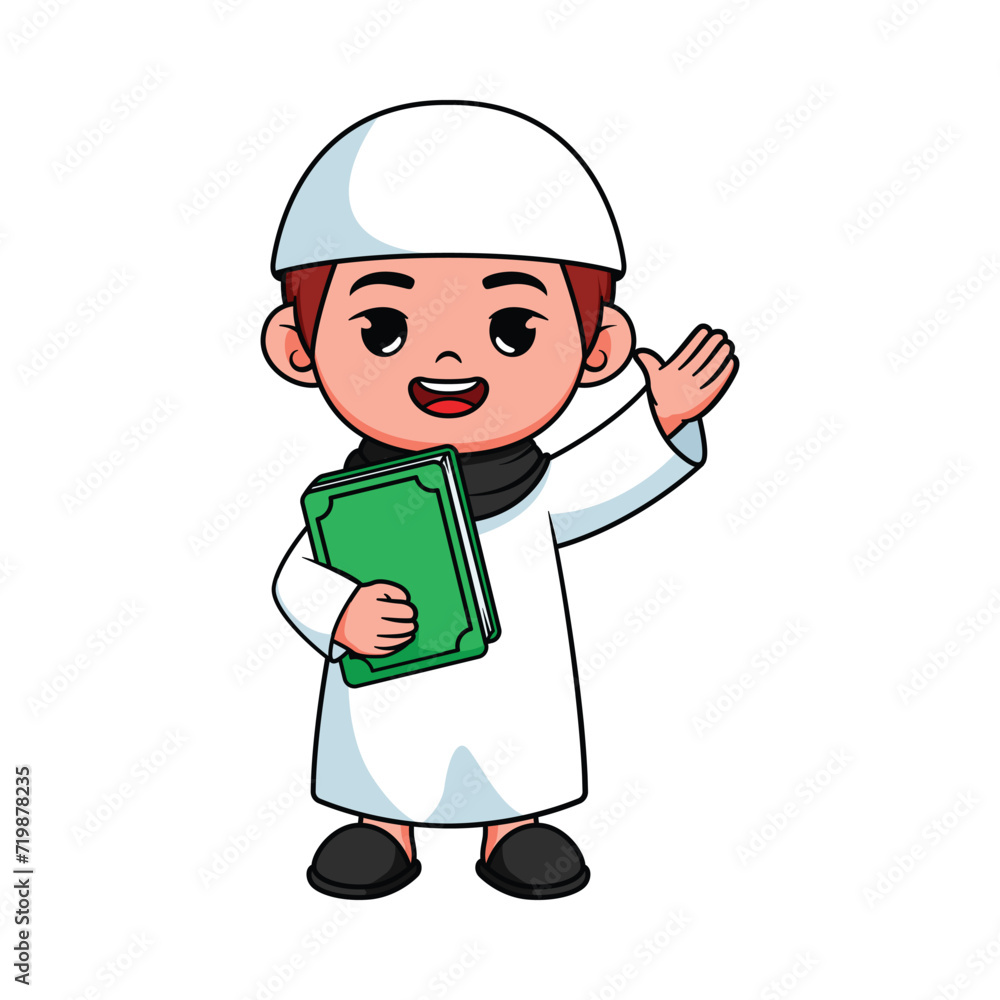 illustration design of a Muslim boy holding a book illustration design of a Muslim boy holding a book