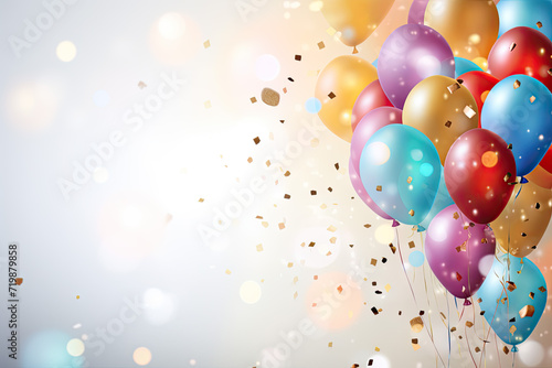 Colorful balloons on bokeh background. Happy birthday and anniversary concept