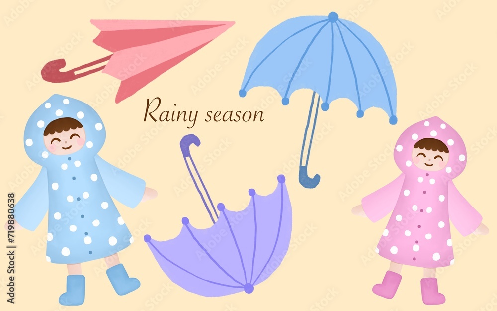 rainy season set. hand drawn watercolor cartoon. isolated clipart rainy season set. hand drawn watercolor cartoon. isolated clipart