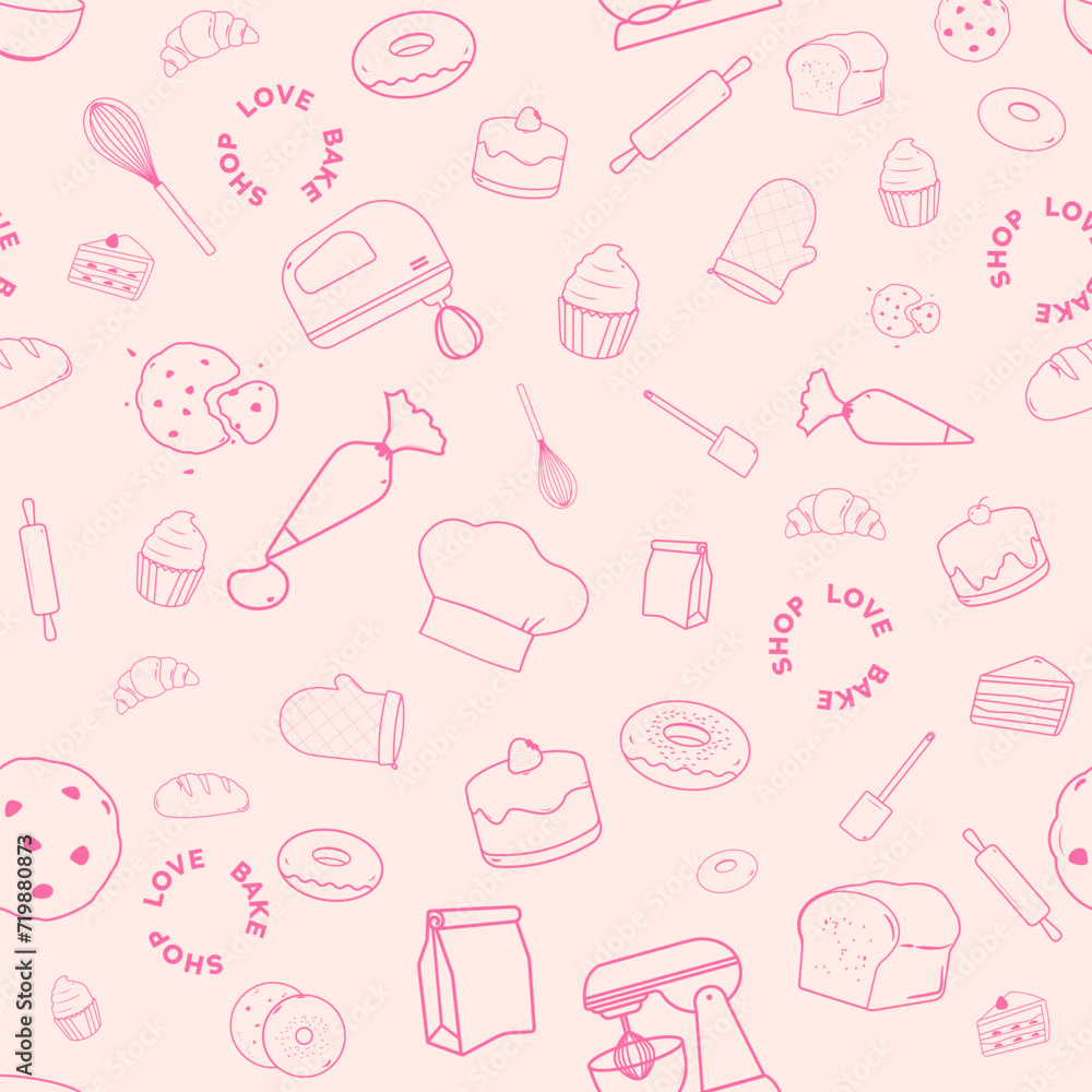 Bakery and baking utensils seamless patterns Bakery and baking utensils seamless patterns