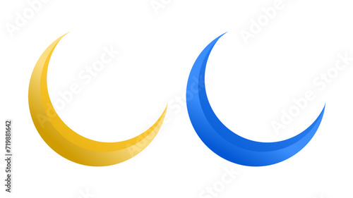 Beautiful gradient crescent vector illustration in multiple color for islamic background, eid mubarak post design, eid ul fitr, eid ul adha, islamic festival.