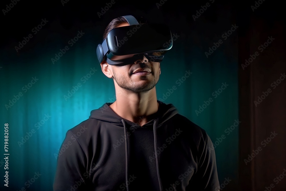 Portrait of a young man wearing virtual reality glasses Portrait of a young man wearing virtual reality glasses