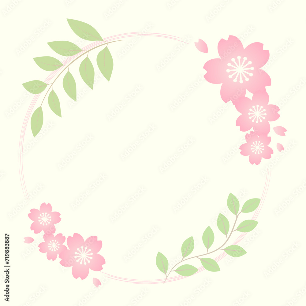 パステル調の桜模様の和風な丸いベクターフレーム画像