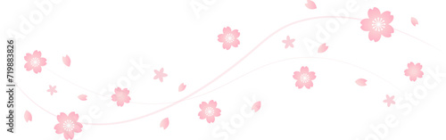 ピンクの桜が流れるウェーブのベクター背景画像