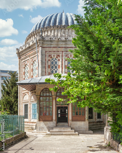 Sehzade Mehmet Turbesi, a six-sided structure mausoleum with large dome, located in the Fatih district of Istanbul, Turkey, beside Sehzade Mosque photo