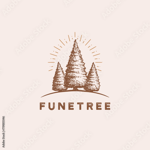 Hand drawn cemetery tree vector vintage logo design, park logo illustration photo