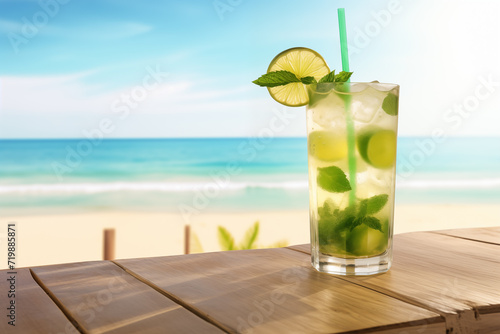 fresh mojito summer cocktail on a tropical sunny beach