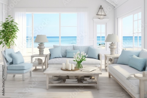 Coastal Style Living Room  Presented on a Clean White Background  Generative AI