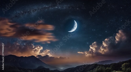 moon in the night with stars and cloud, moon view at the night, beautiful moon with stars