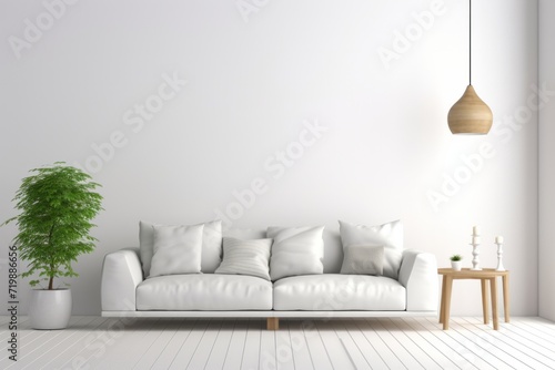 Contemporary Minimalist Living Room, Presented on an Isolated White Background, Generative AI © Box Milk