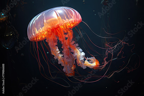Jellyfish floating in the deep blue ocean, 3D rendering