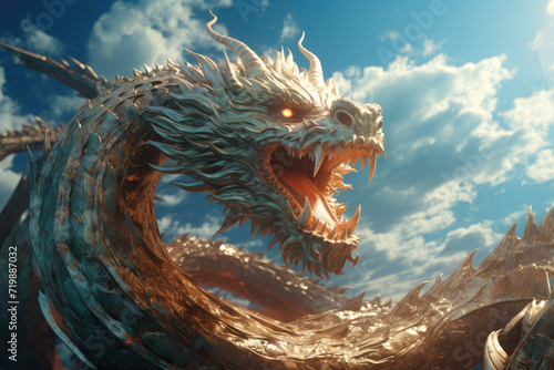 Dragon in the sky. 3D illustration. 3D rendering © Kitta